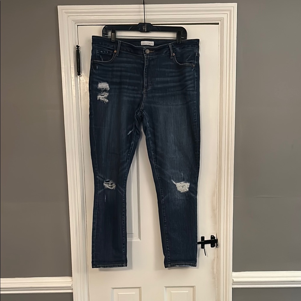 LOFT Blue Curvy Skinny Jeans with Distressed Details